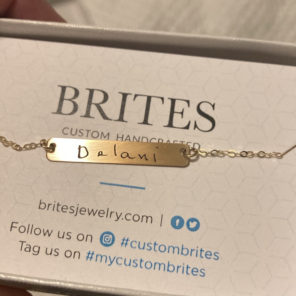NEW Handcrafted DELANI necklace gold personalized bar chain